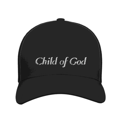 Black cap with 'Child of God' text on a white background