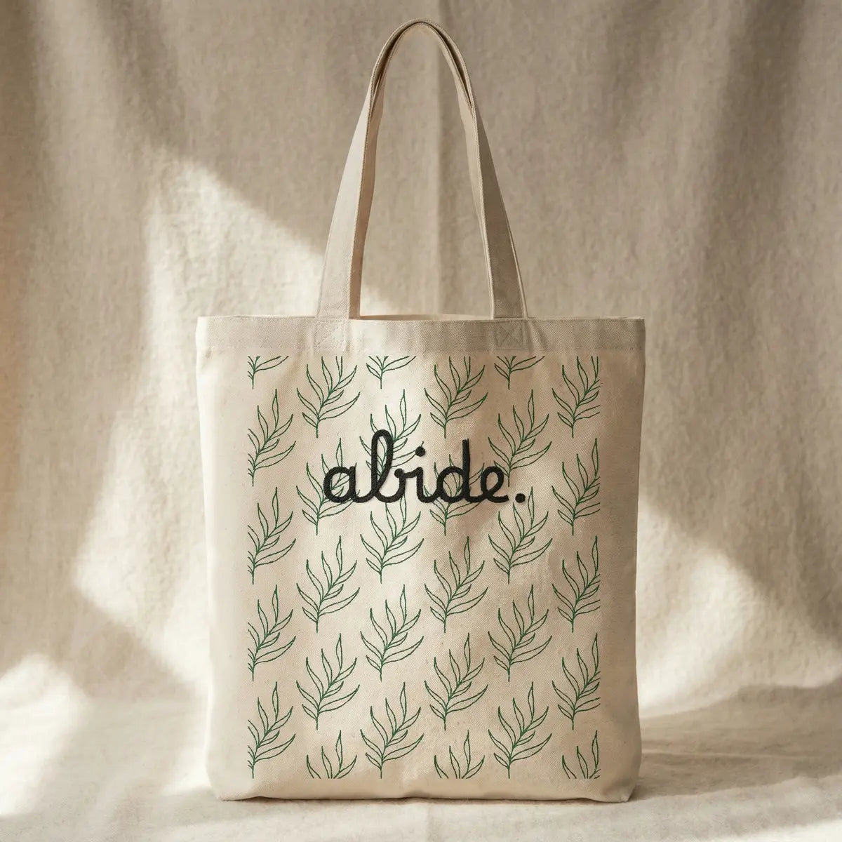 Abide Green Leaf Canvas Tote Bag