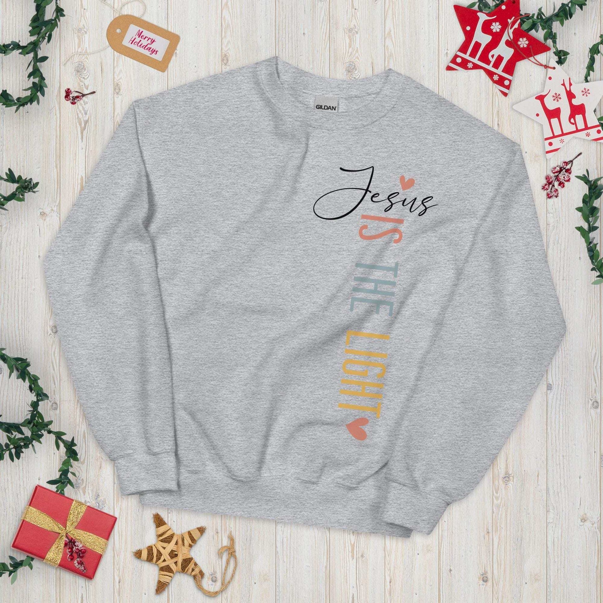 Jesus Is the Light Sweatshirt | Classic Fit Christian Sweatshirt | Faith Based Apparel | Christian Gift