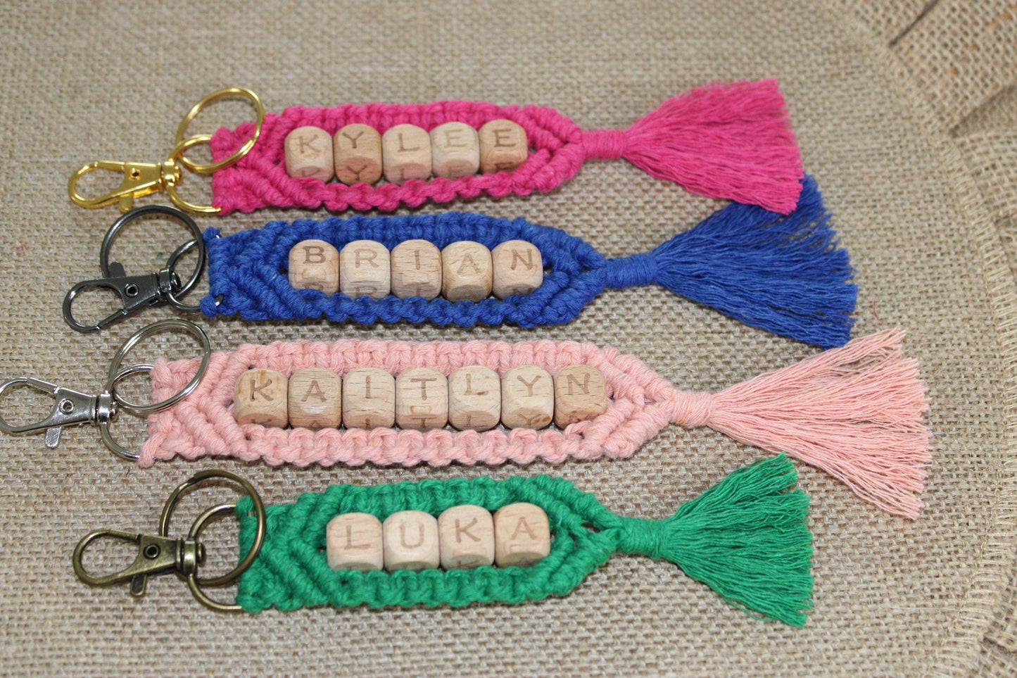 Personalized Macrame Keychain - Boho Name Bag Charm