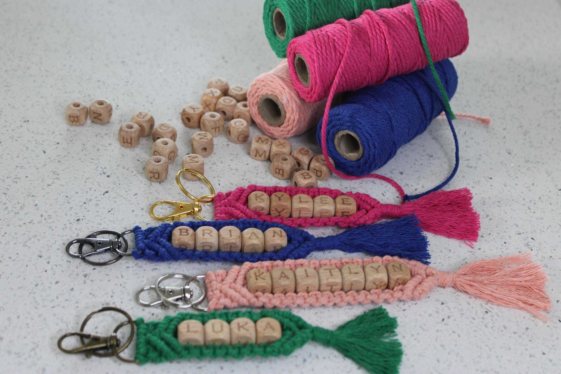 Personalized Macrame Keychain - Boho Name Bag Charm