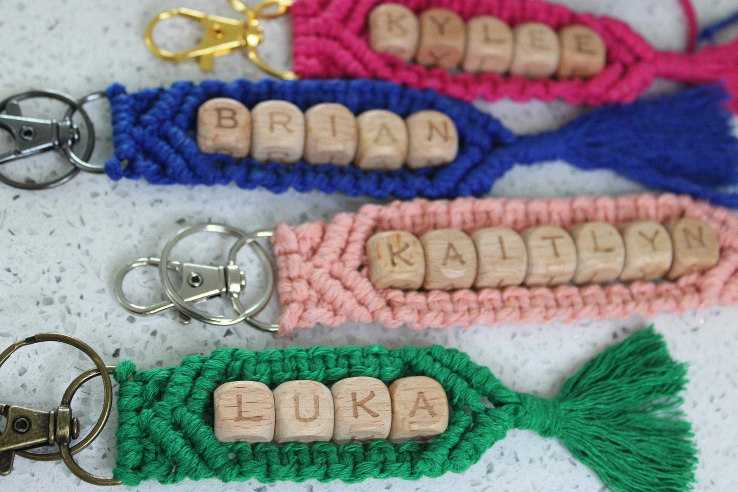 Personalized Macrame Keychain - Boho Name Bag Charm