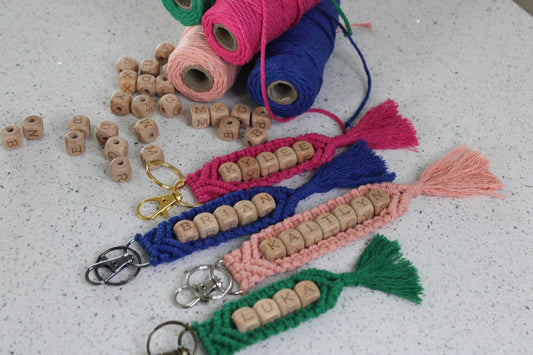 Personalized Macrame Keychain - Boho Name Bag Charm