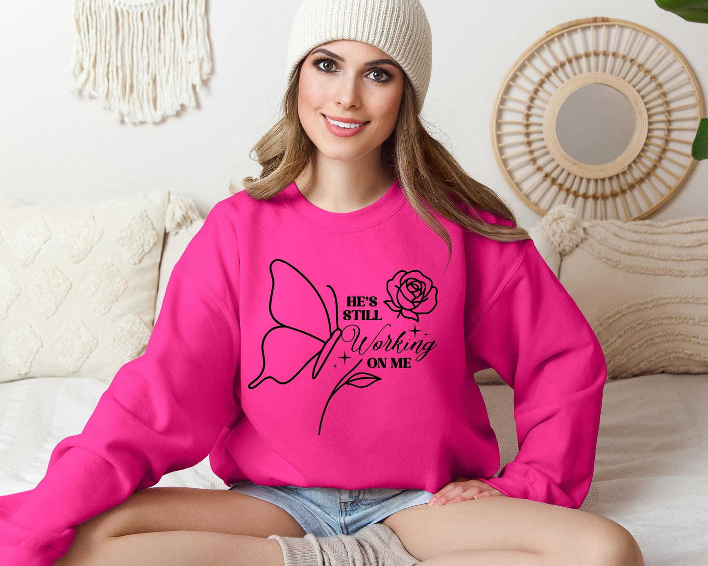 Christian Fleece Sweatshirt • He Is Still Working On Me, Faith Apparel