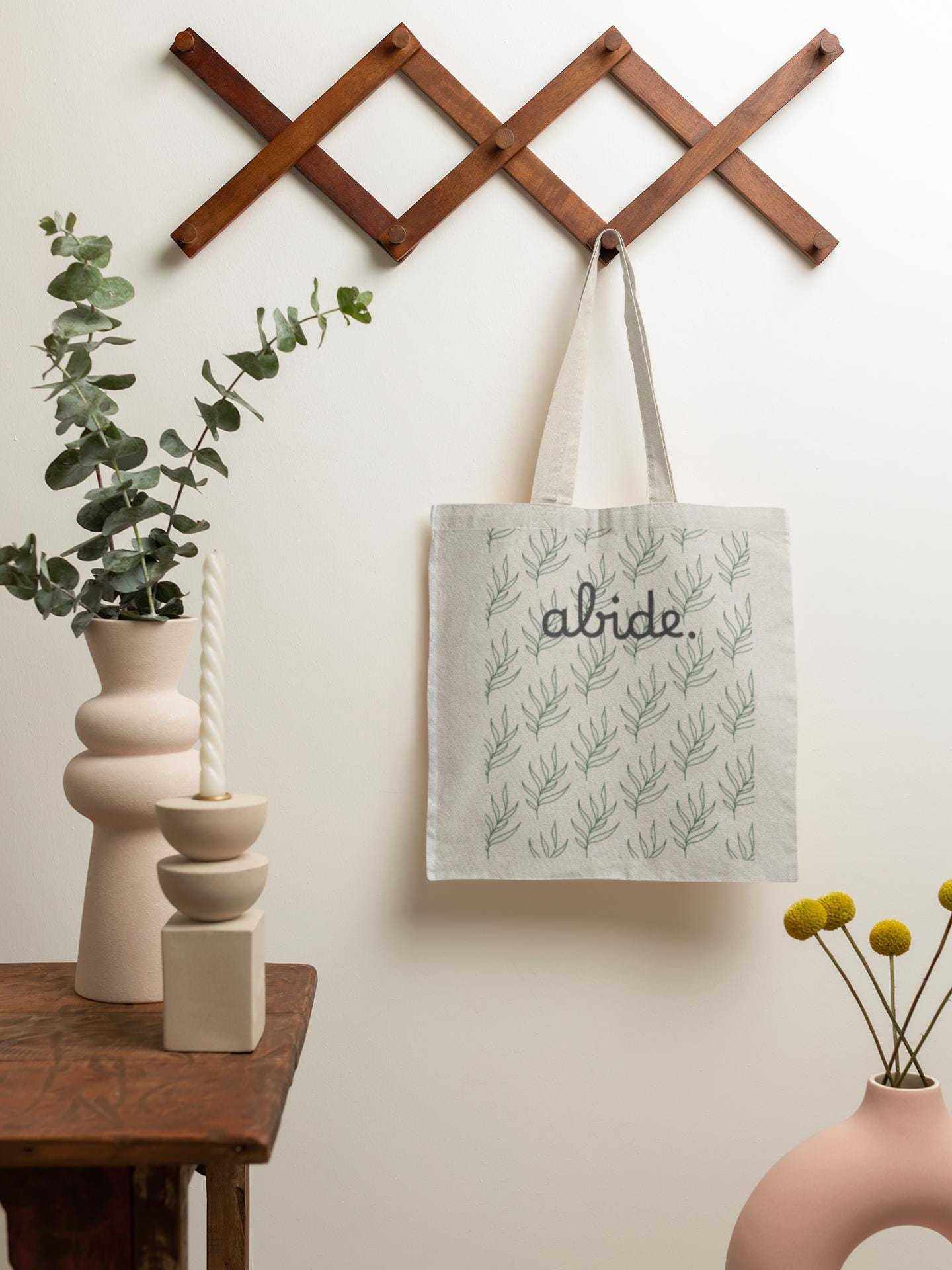 Floral Abide Cotton Canvas Tote Bag – Christian Gift