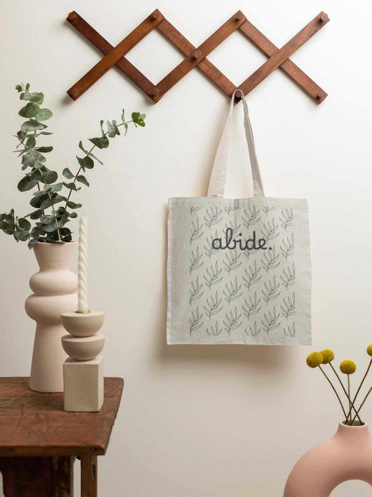 Floral Abide Cotton Canvas Tote Bag – Christian Gift