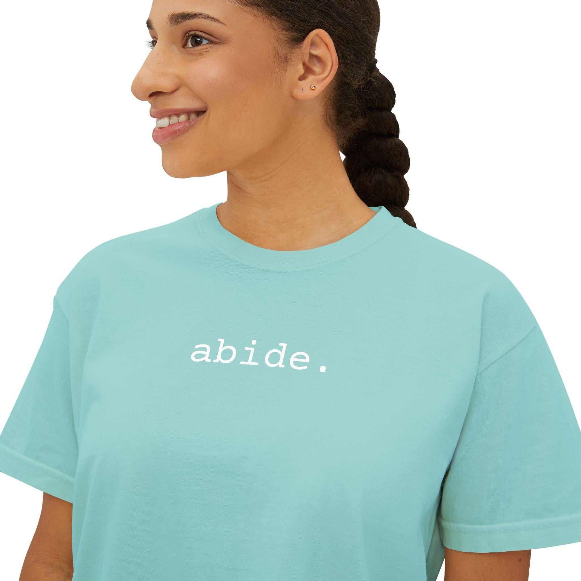 Abide Women's Tee | Vintage-Dye Boxy Christian T-Shirt