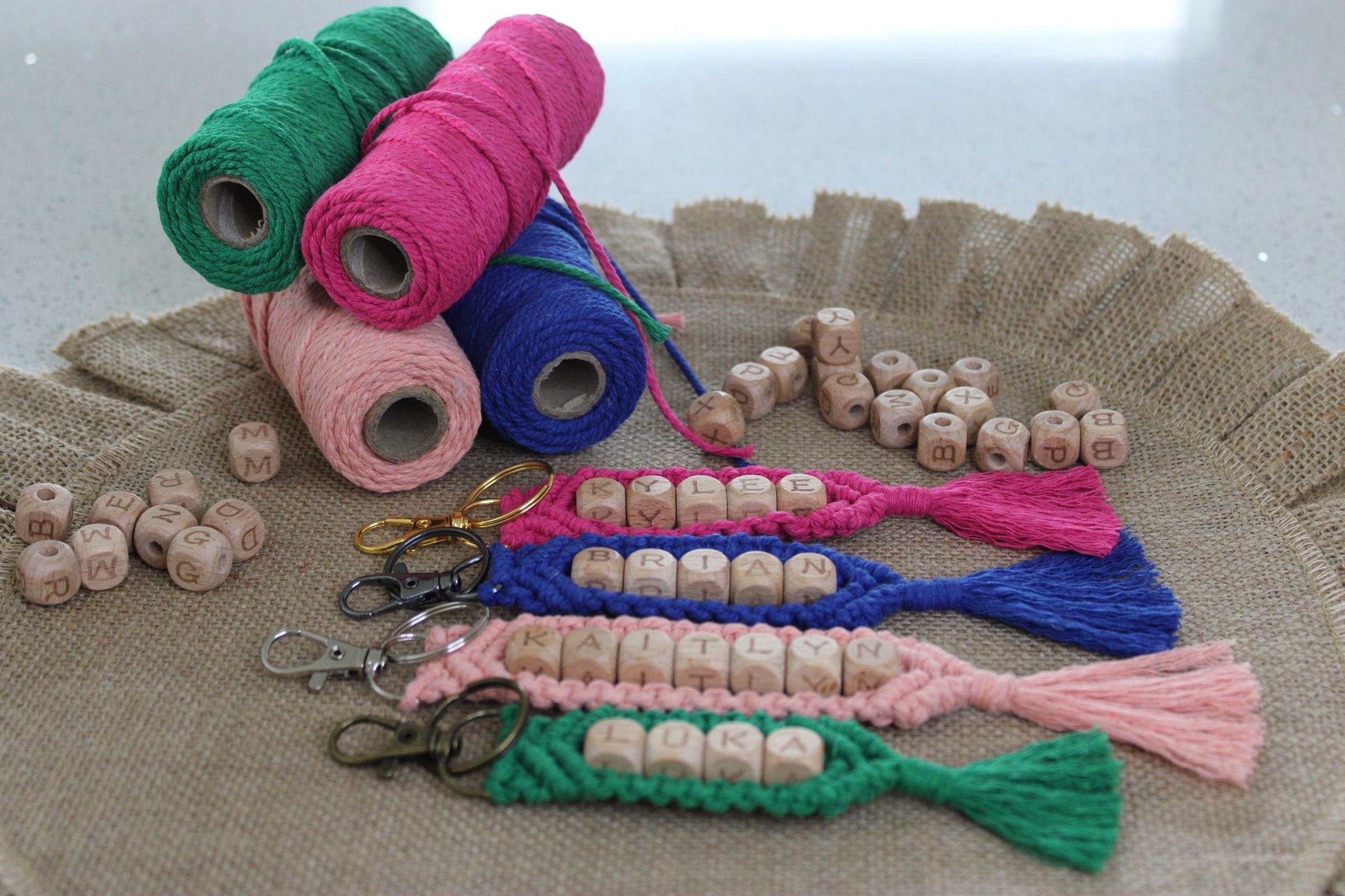 Personalized Macrame Keychain - Boho Name Bag Charm