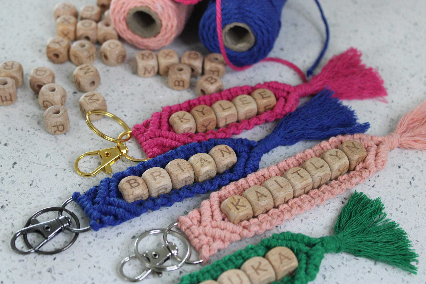 Personalized Macrame Keychain - Boho Name Bag Charm