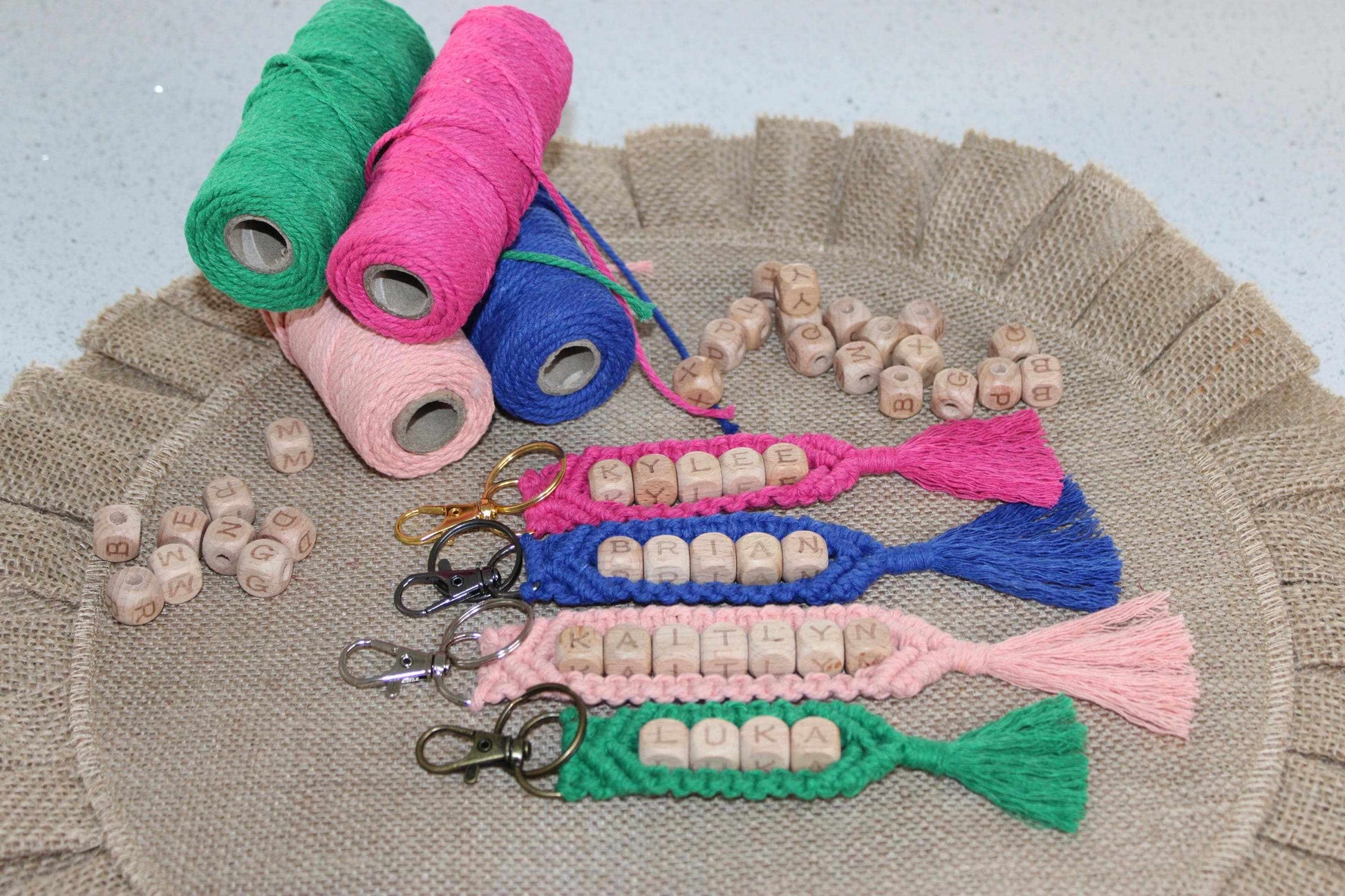 Personalized Macrame Keychain - Boho Name Bag Charm