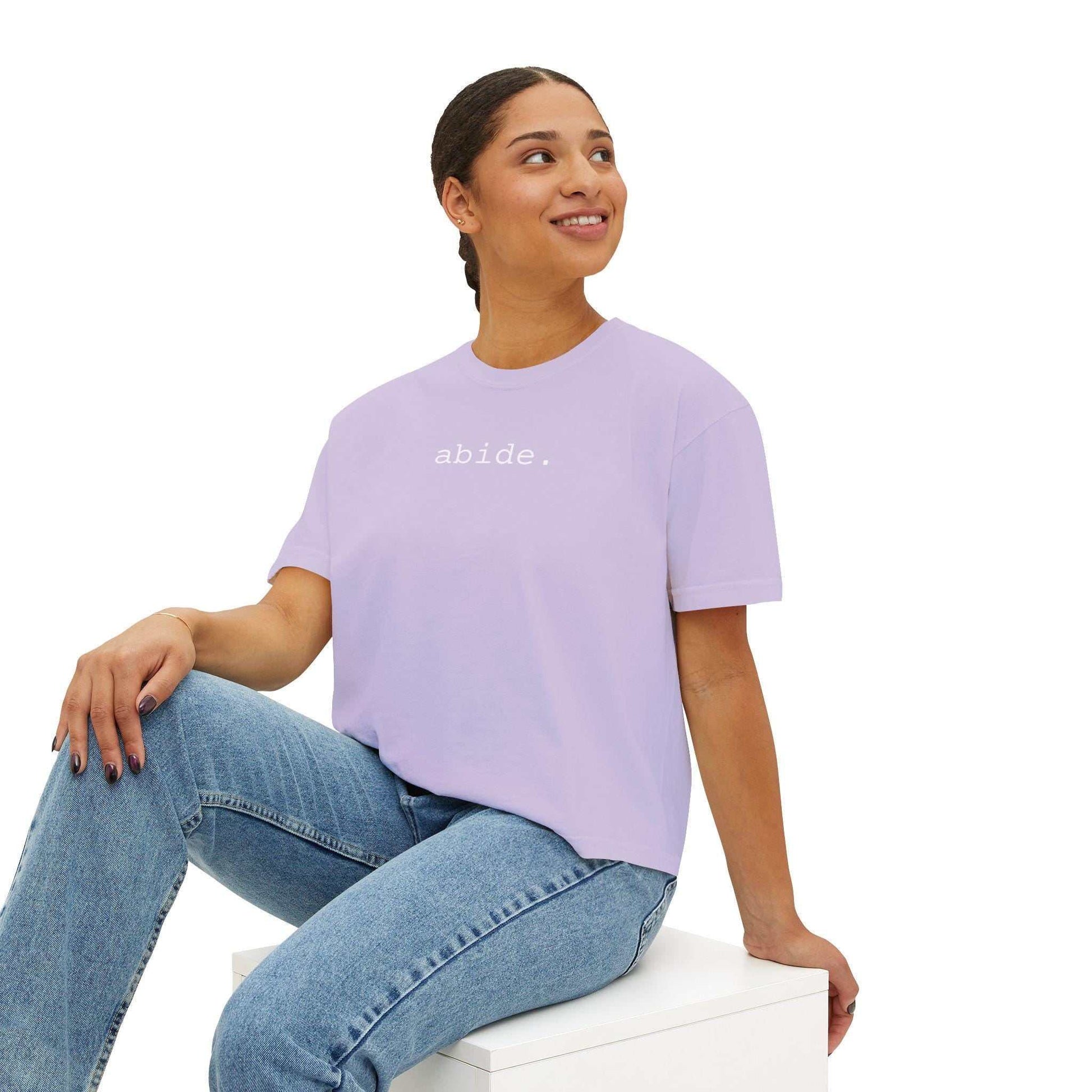 Abide Women's Tee | Vintage-Dye Boxy Christian T-Shirt