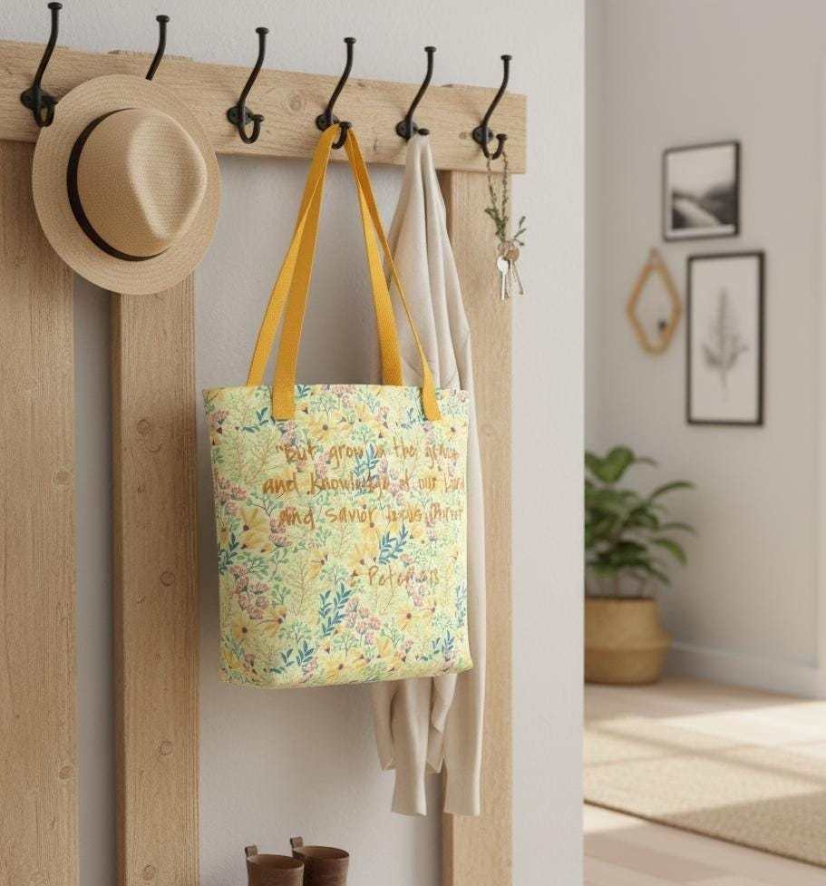 Floral Scripture Tote Bag, Christian Canvas Gift