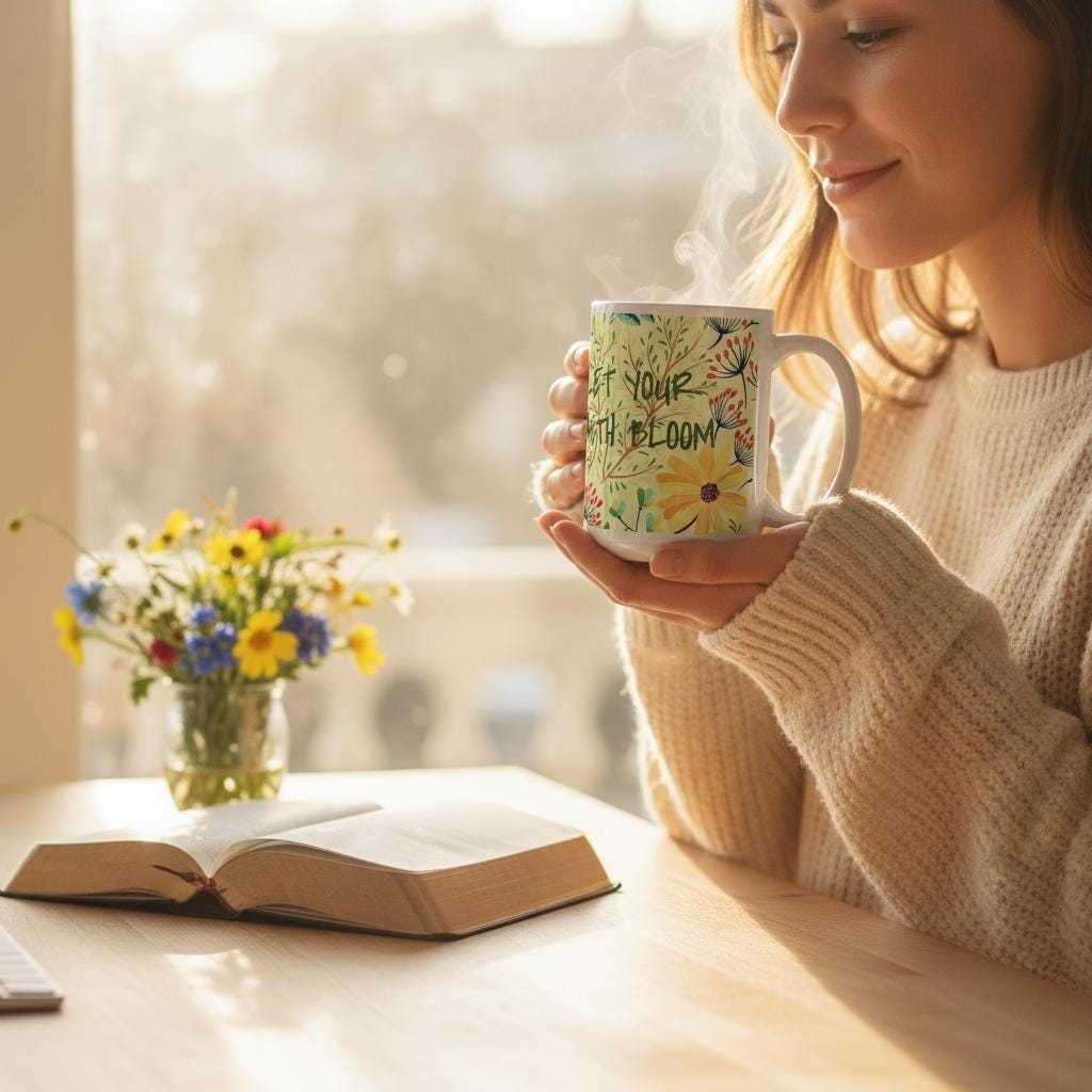 Floral Coffee Mug – Inspirational Christian Gift, "Let Your Faith Bloom"