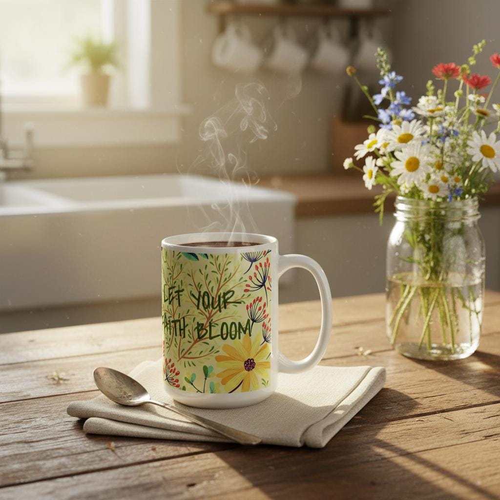 Floral Coffee Mug – Inspirational Christian Gift, "Let Your Faith Bloom"