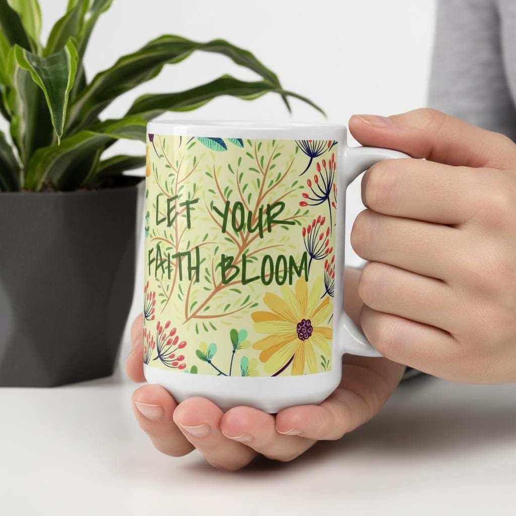 Floral Coffee Mug – Inspirational Christian Gift, "Let Your Faith Bloom"