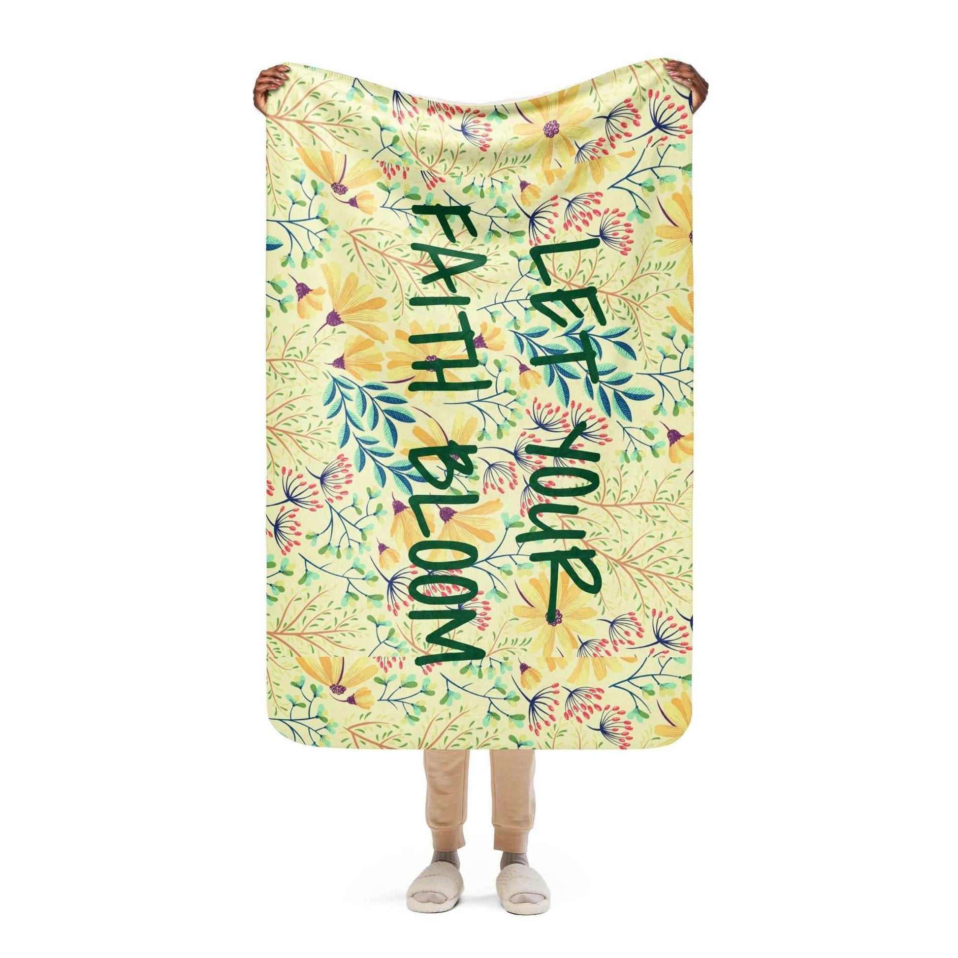 Let Your Faith Bloom Blanket | Floral Christian Sherpa Throw | Inspirational Bible Verse Gift for Her | Religious Home Decor | Cozy Faith