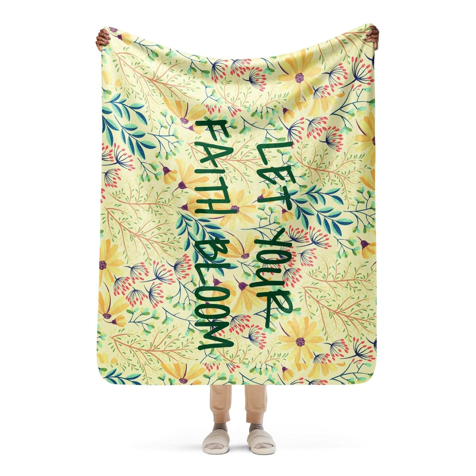 Let Your Faith Bloom Blanket | Floral Christian Sherpa Throw | Inspirational Bible Verse Gift for Her | Religious Home Decor | Cozy Faith
