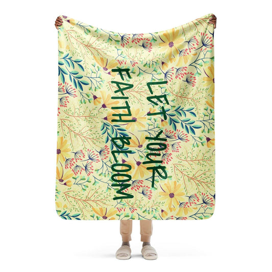 Let Your Faith Bloom Blanket | Floral Christian Sherpa Throw | Inspirational Bible Verse Gift for Her | Religious Home Decor | Cozy Faith