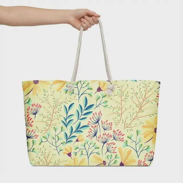 Vintage Floral Print Travel Duffle Bag - Stylish Weekender Tote with Rope Handles & Inner Pocket