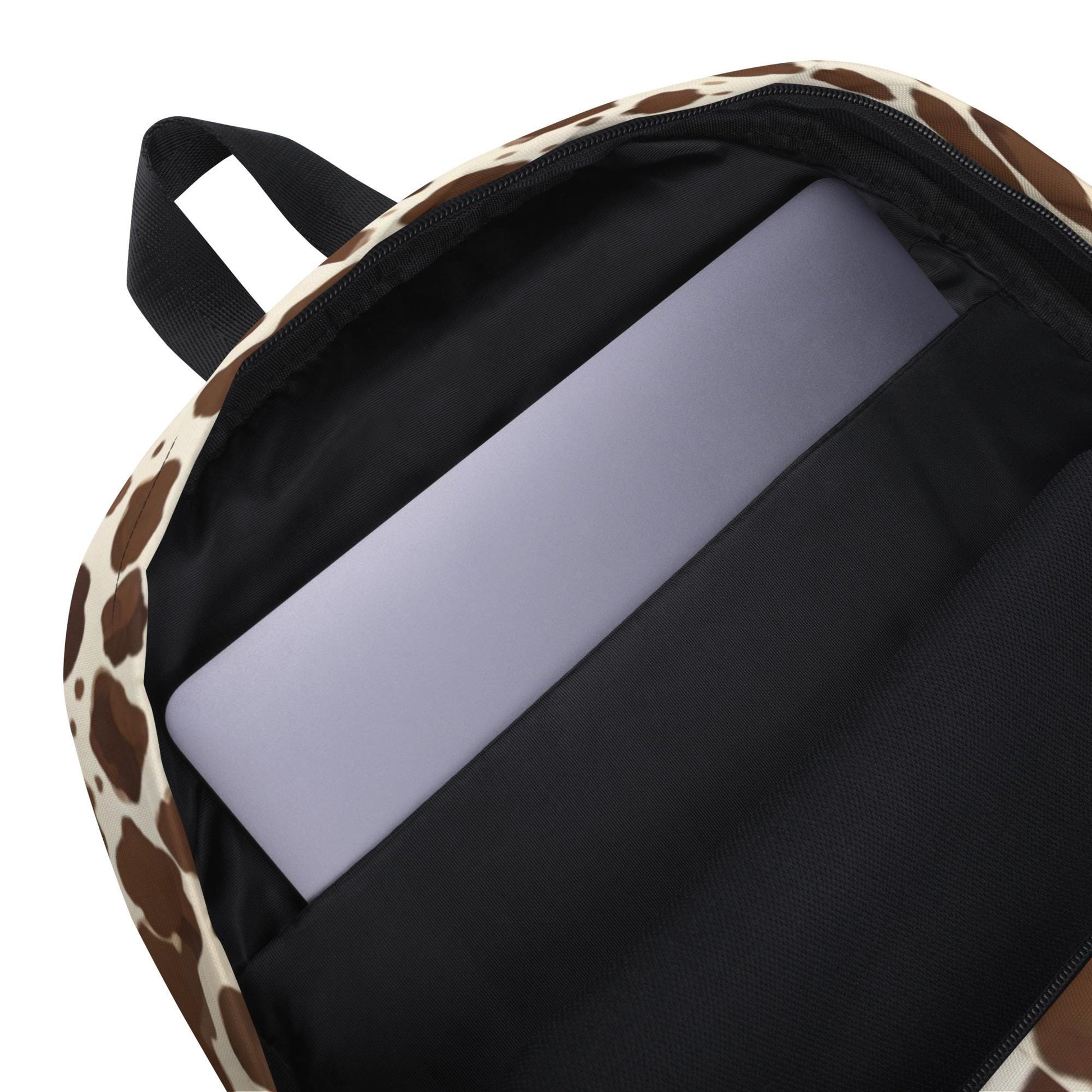 Brown Cow Print Backpack with Padded Laptop Pocket — Stylish, Durable & Perfect for Everyday Adventures