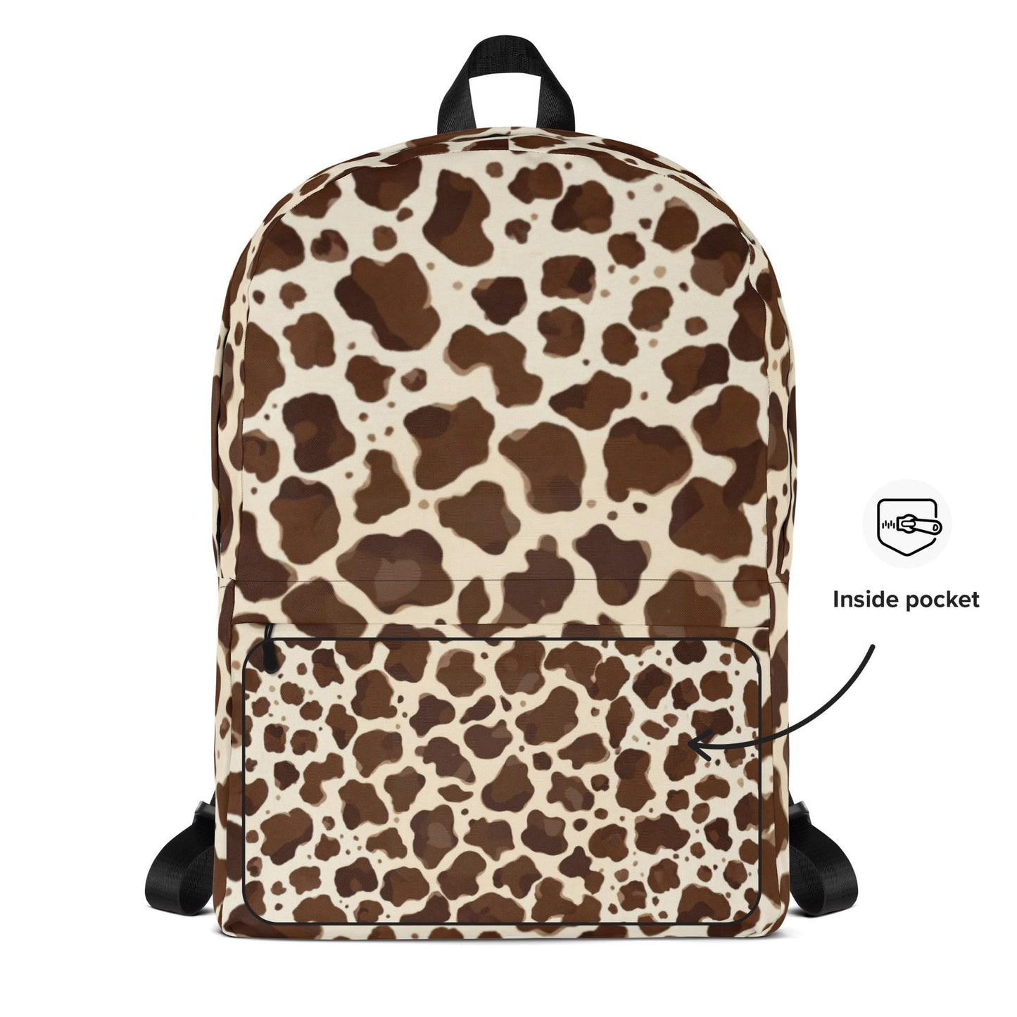 Brown Cow Print Backpack with Padded Laptop Pocket — Stylish, Durable & Perfect for Everyday Adventures