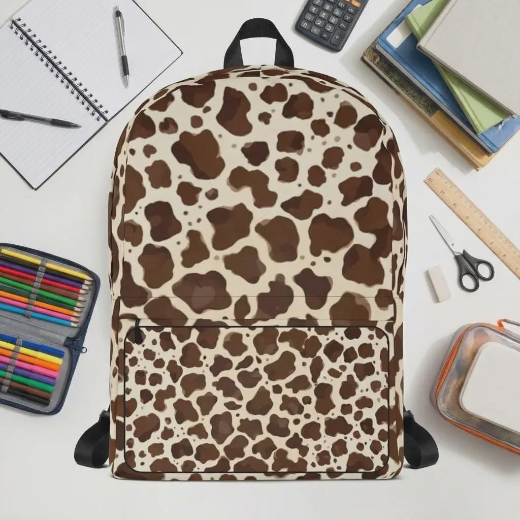Cow Print Laptop Backpack • Western School Travel Bag