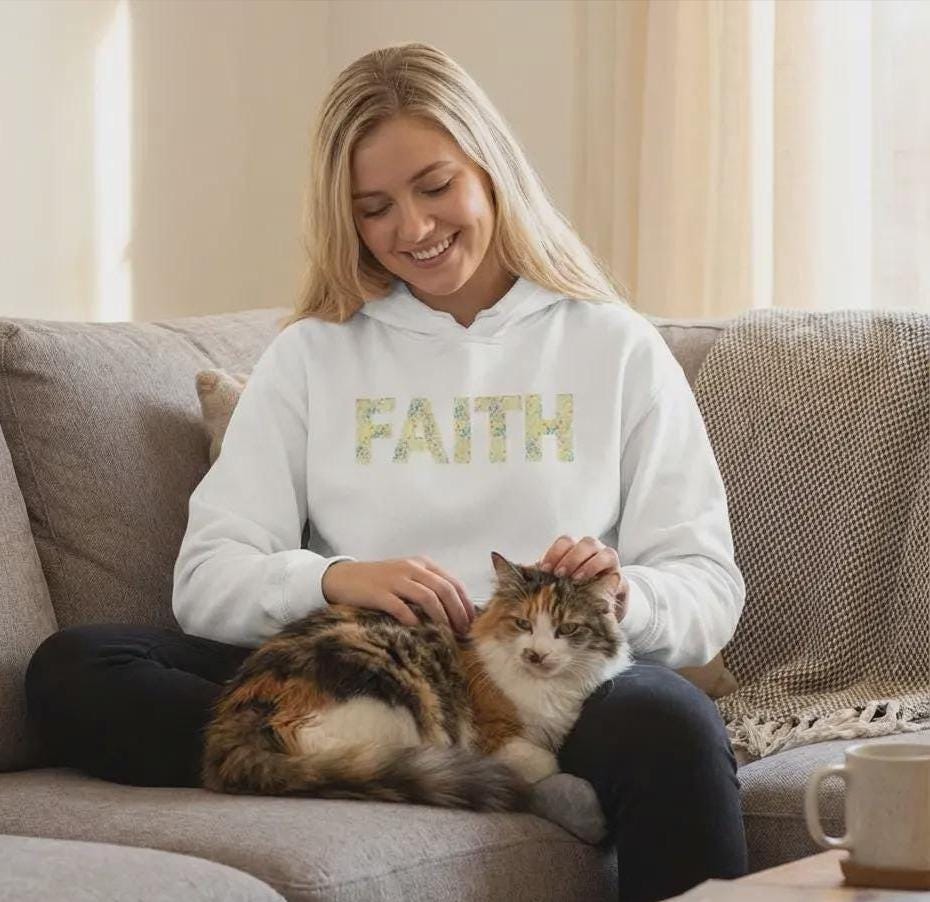 Faith Floral Hoodie, Christian Women's Sweatshirt, Religious Apparel Gift, Scripture Inspired Top