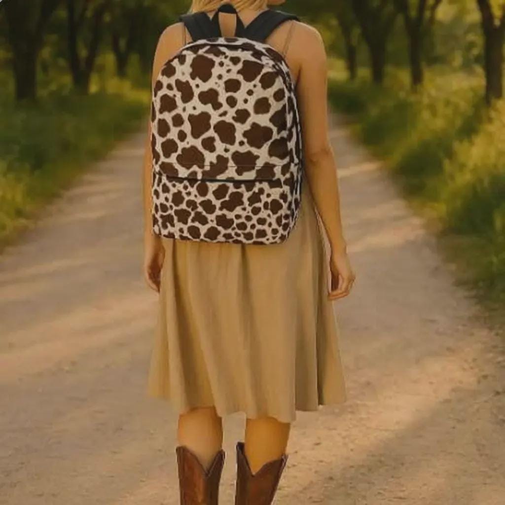Cow Print Laptop Backpack • Western School Travel Bag
