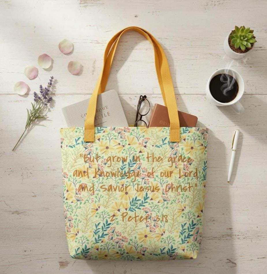 Floral Scripture Tote Bag, Christian Canvas Gift