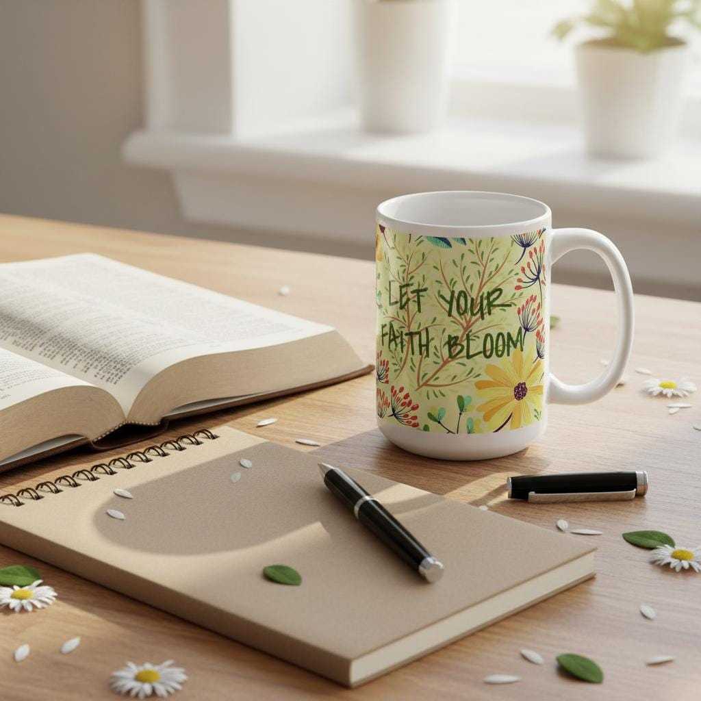 Floral Coffee Mug – Inspirational Christian Gift, "Let Your Faith Bloom"