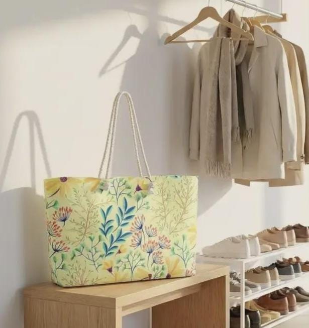 Vintage Floral Print Travel Duffle Bag - Stylish Weekender Tote with Rope Handles & Inner Pocket