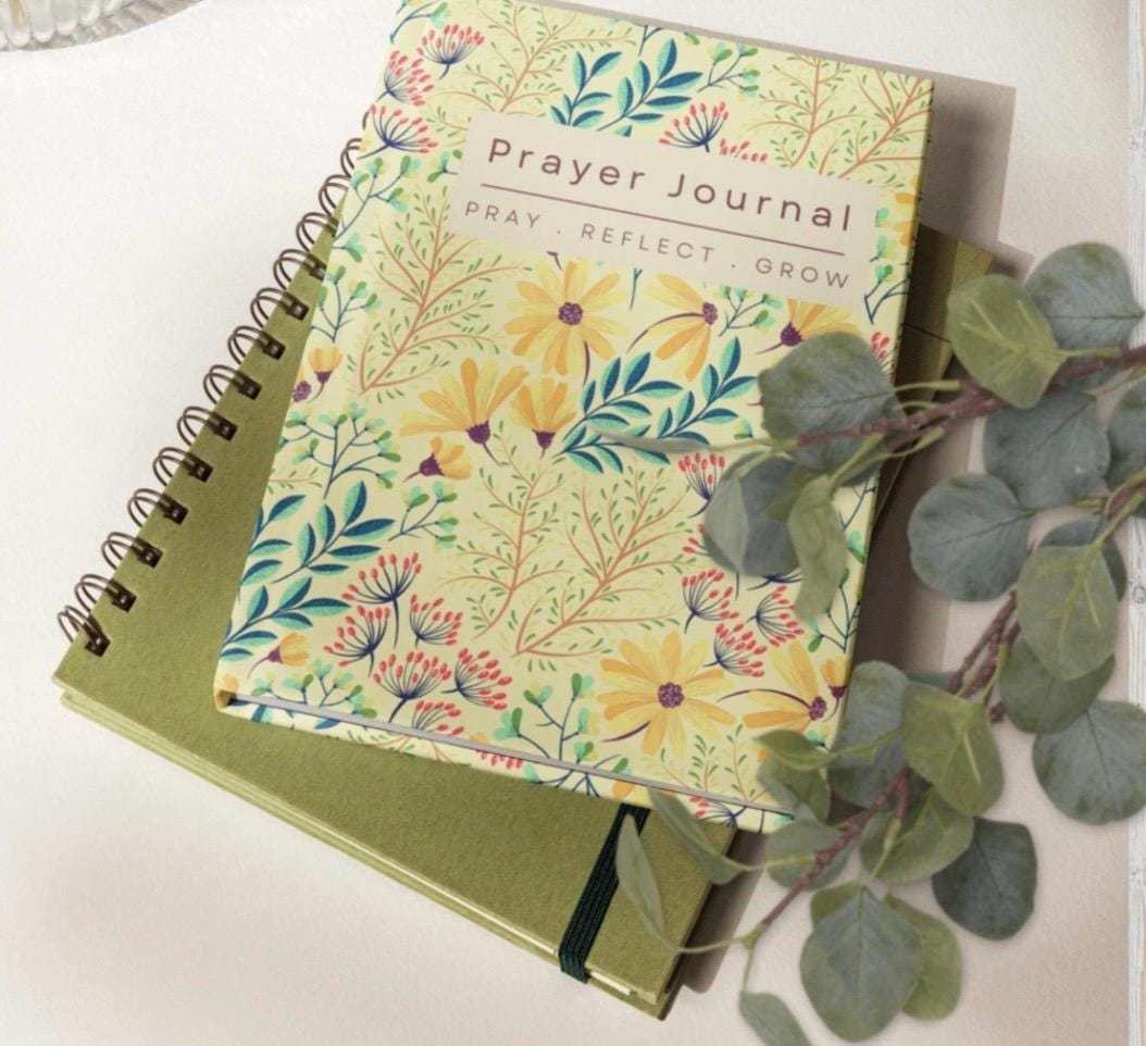 Floral Prayer Journal Hardcover | Pray Reflect Grow Christian Diary | Yellow Botanical Devotional Notebook | 150 Page Faith Gift for Her