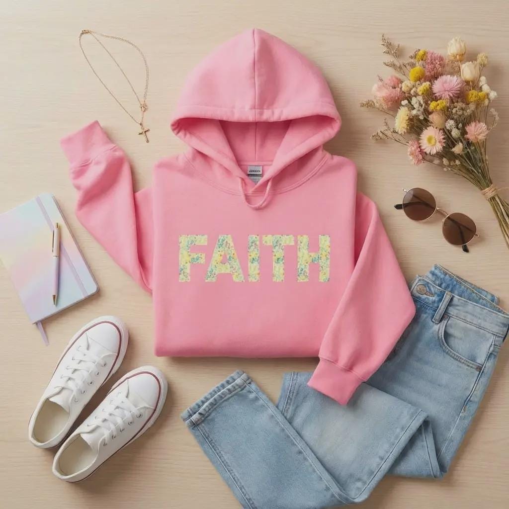 Faith Floral Hoodie, Christian Women's Sweatshirt, Religious Apparel Gift, Scripture Inspired Top