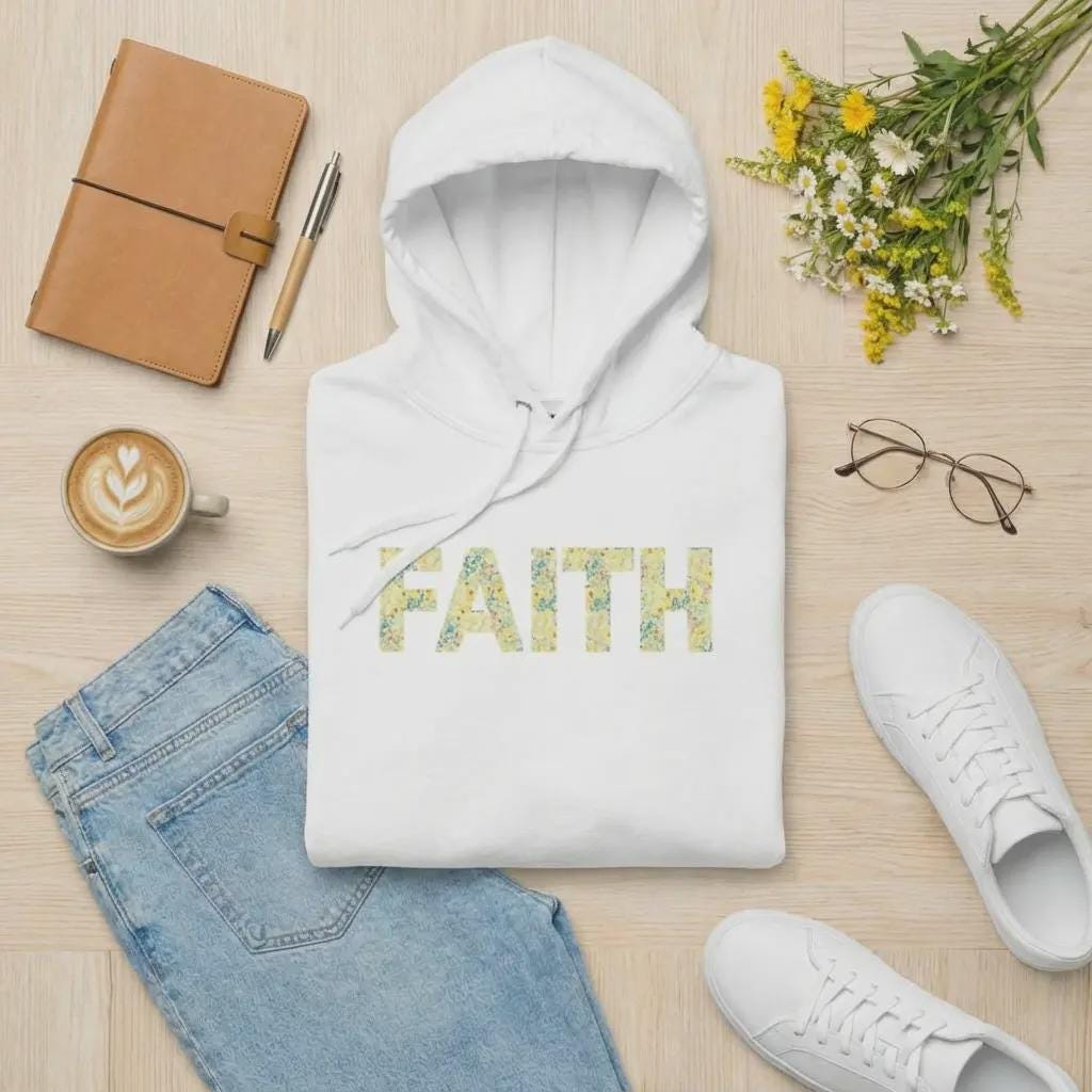 Faith Floral Hoodie, Christian Women's Sweatshirt, Religious Apparel Gift, Scripture Inspired Top