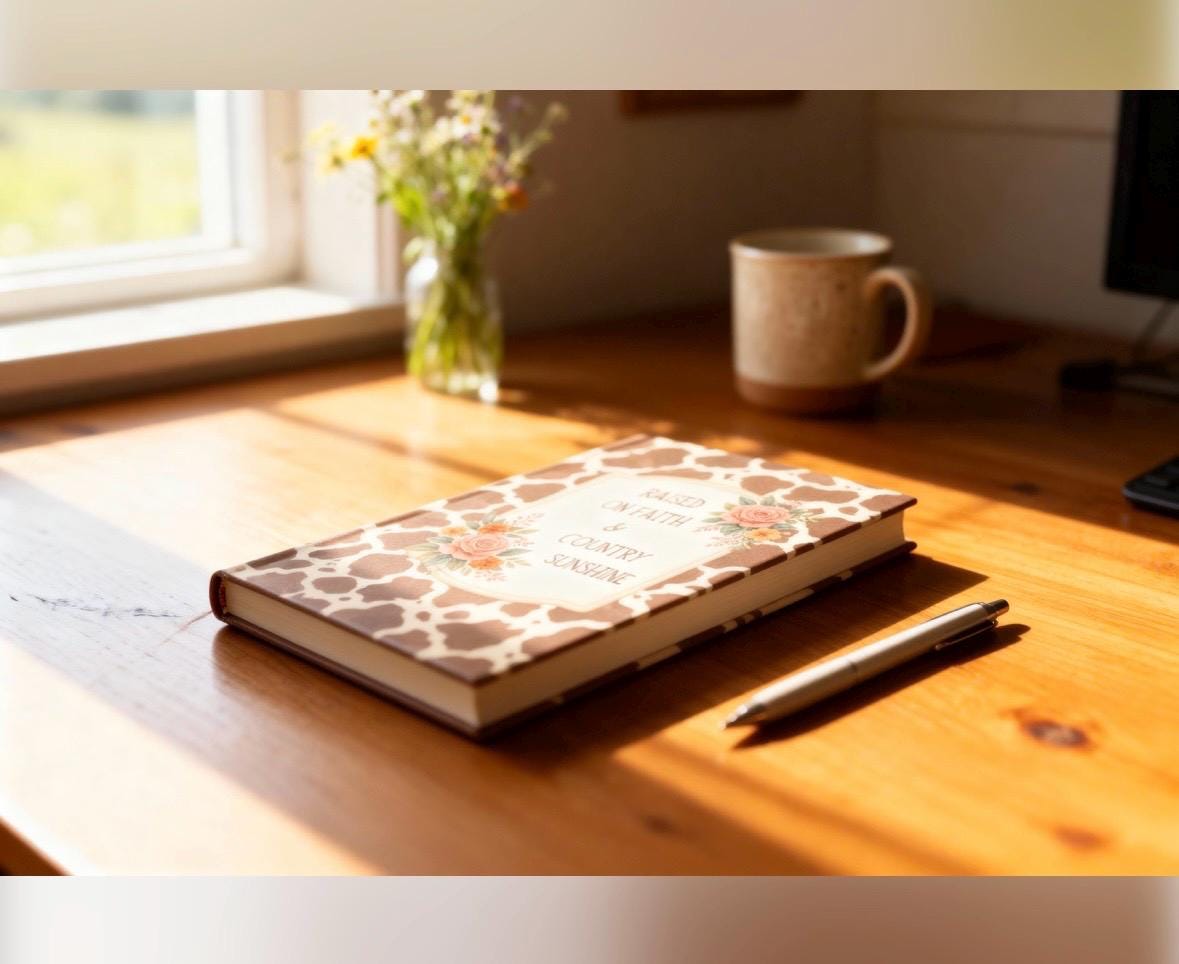 Cow Print Christian Journal | Raised on Faith & Country Sunshine | Western Prayer Book | Hardcover Floral Notebook | Farm Girl Gift