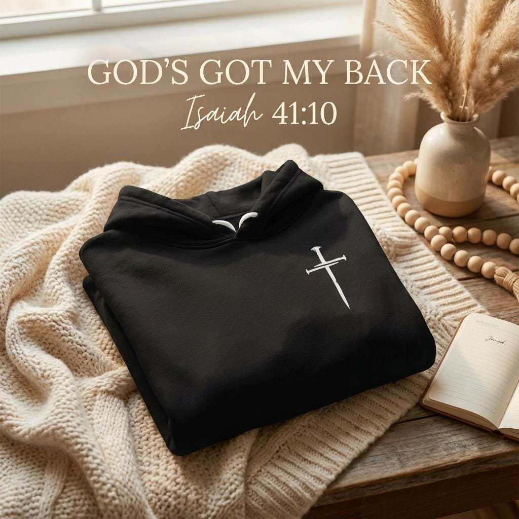 Christian Hoodie God's Got My Back Sweatshirt, Faith Based Cotton Blend Pullover, Religious Gift