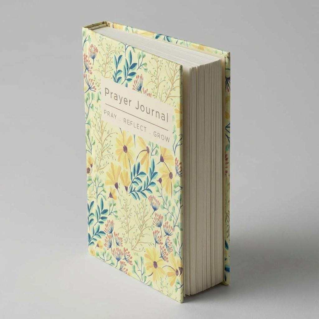 Angled side view of a matte hardcover notebook standing upright, showing the durable casewrap binding and the thickness of the 150 interior pages.