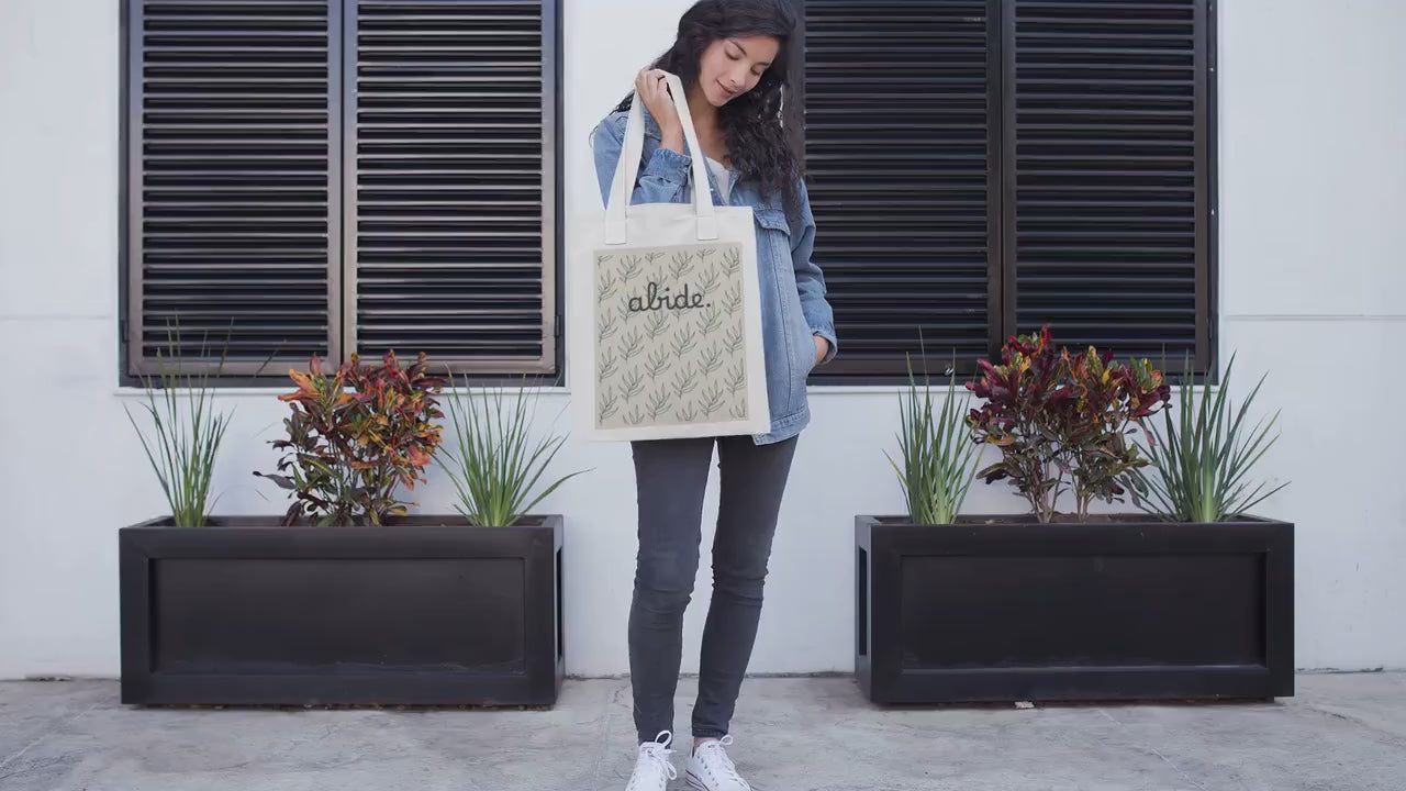 Floral Abide Cotton Canvas Tote Bag – Christian Gift