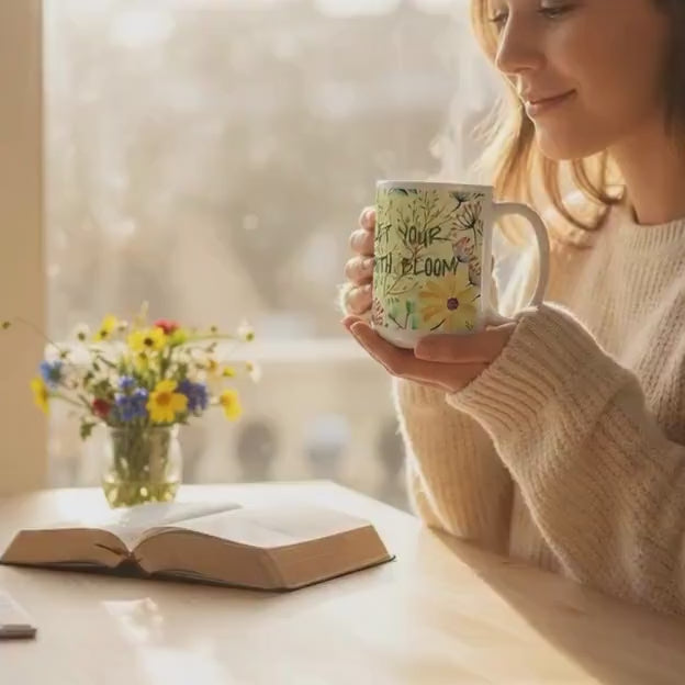 Floral Coffee Mug – Inspirational Christian Gift, "Let Your Faith Bloom"